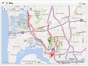 Course of San Diego marathon as recorded by my Garmin.