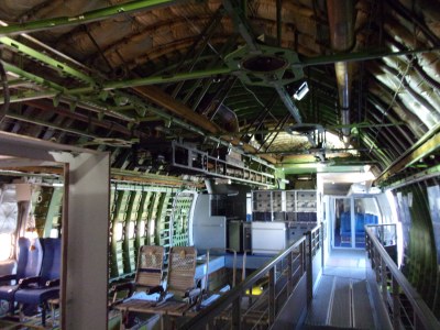 Inside of a Boeing 747 cut out.