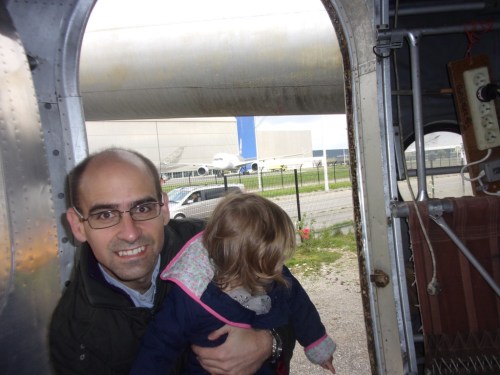 View of an Airbus A350 from the cargo hold of a Nord 2501 Noratlas.