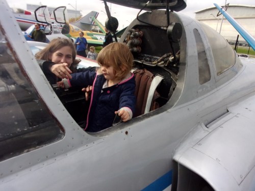 Andrea inside the trainer Fouga Magister.