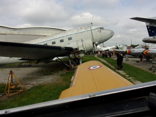 Douglas DC-3 as seen from a North American T-6G Texan.