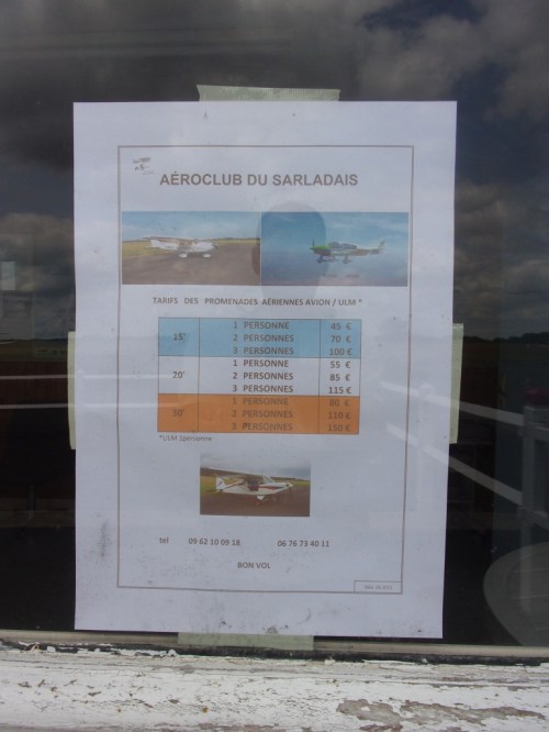 Flight prices at the Aeroclub du Sarladais.
