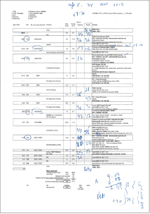 Navigation Log for the Grande NAV solo (2015.07.23).